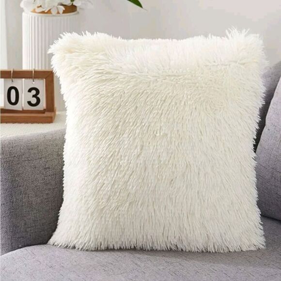Cream Fuzzy Pillow Cover - Picture 2 of 2